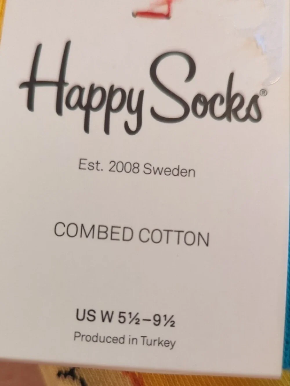Happy Socks  Yellow Toast Crew Socks with Pink, Green & Blue Accents